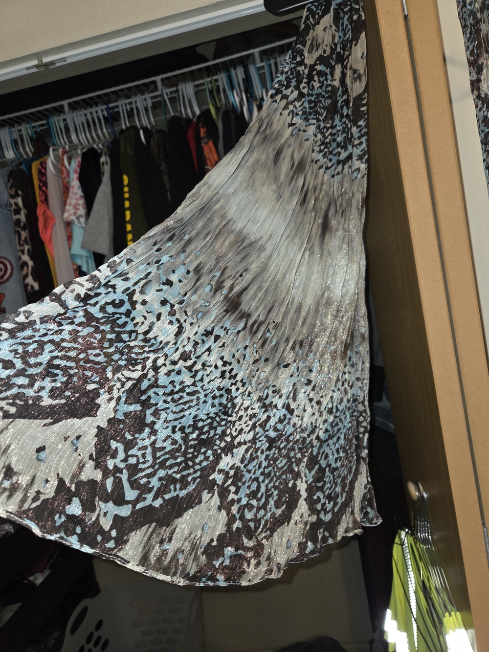 Blue and Brown Animal Print Pleated Scarf